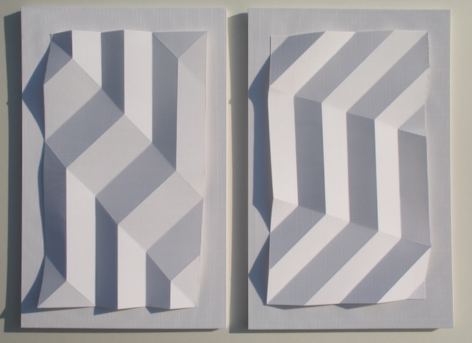 Flute Paperfold 4 (Pair of Diagonals) - flute paper and Mountboard, 45 x 30 x 5cm x 2 units, 2009