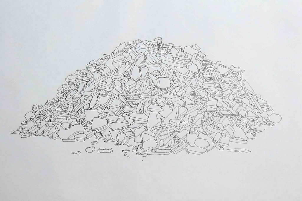 Pile of Broken Tiles and Rubble - pen on paper, 40x60cm, 2004